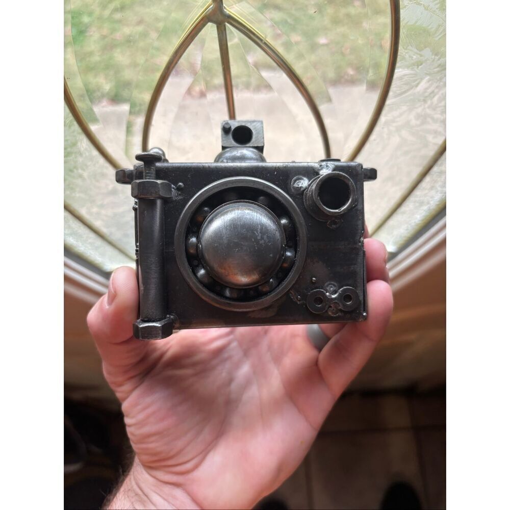 Kalifano camera recycled metal art unique bolts industrial photography statue